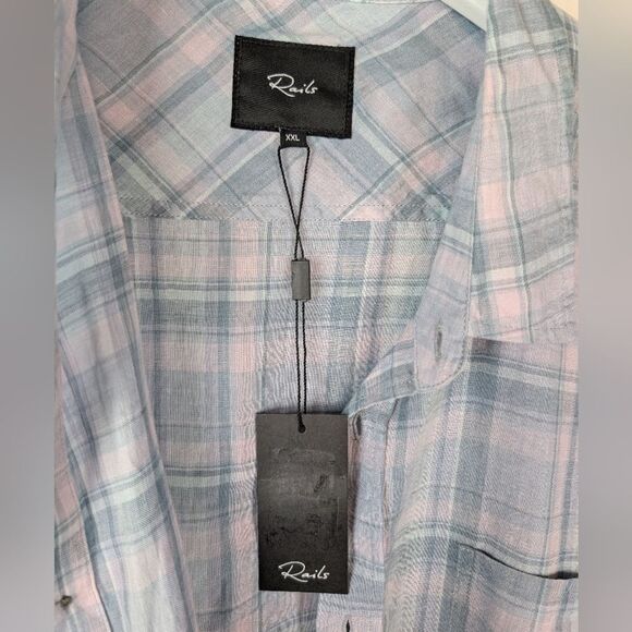 NWT Rails Havana Plaid Denim Sport Linen Shirt in Cerulean Jewel SZ XXL - Picture 8 of 11